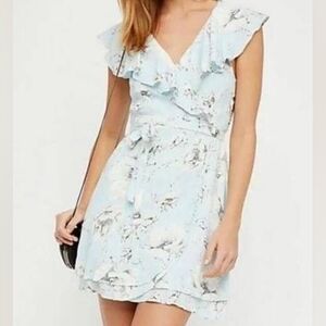 Free People French Quarter Light Blue Floral Ruffle Wrap Dress